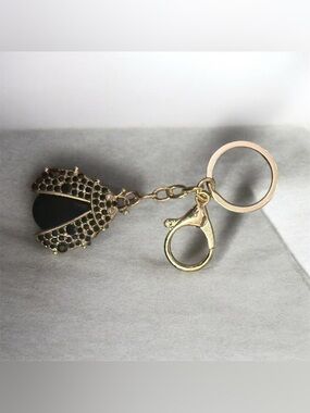 Vintage Gold and Black Beetle Key & Card Holder Charm